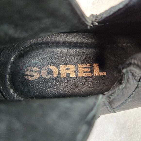 Sorel Lolla Ankle Boots 11 Black Leather Pull On Western Casual Low Heel Booties - Picture 11 of 12